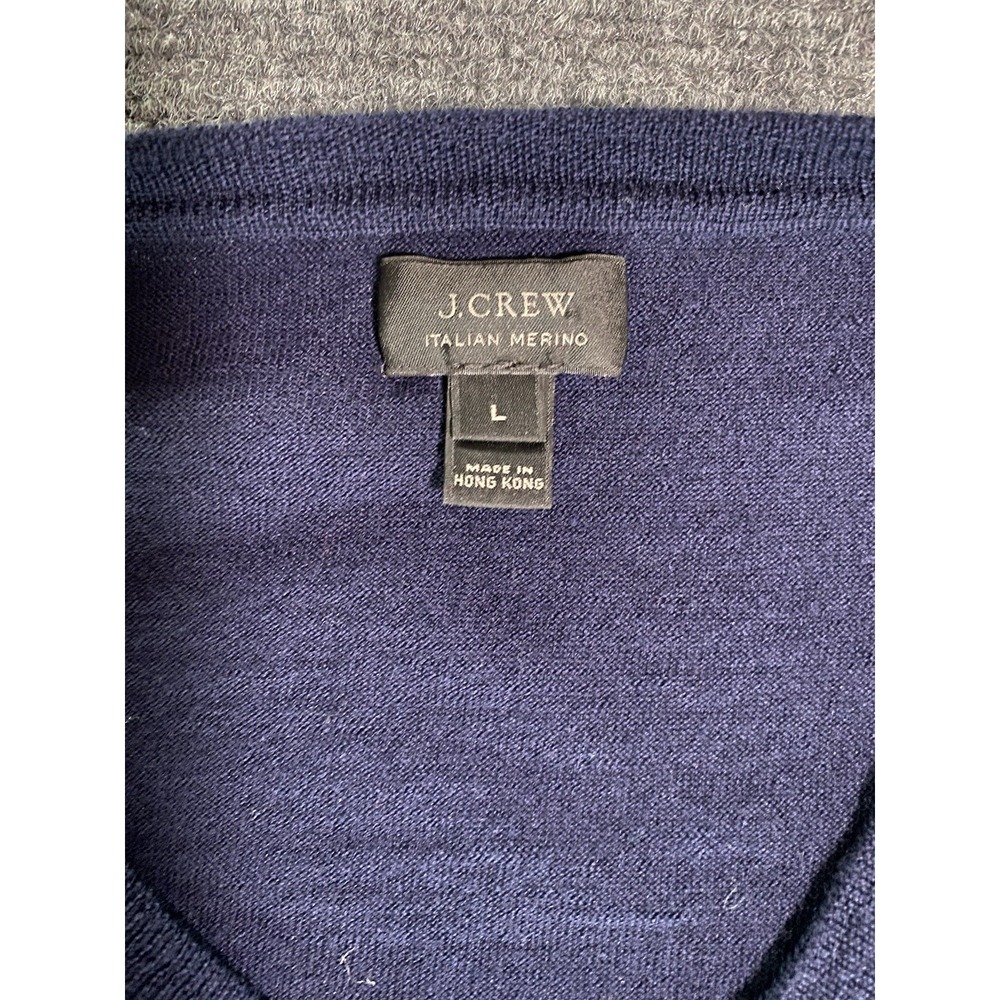 J Crew V-neck Sweater Mens L Preppy Blue 100% Merino Wool Lightweight Casual - Picture 2 of 7